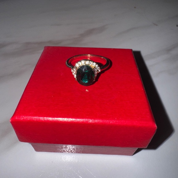 Elegant Green Gemstone Halo Ring (Size 8) - Used - Picture 3 of 3